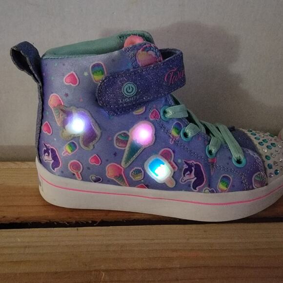 Skechers Girls Lite-Up Hi-Tops Purple Unicorn w/ "Twinkle Toes" - Size 11 - Picture 5 of 8